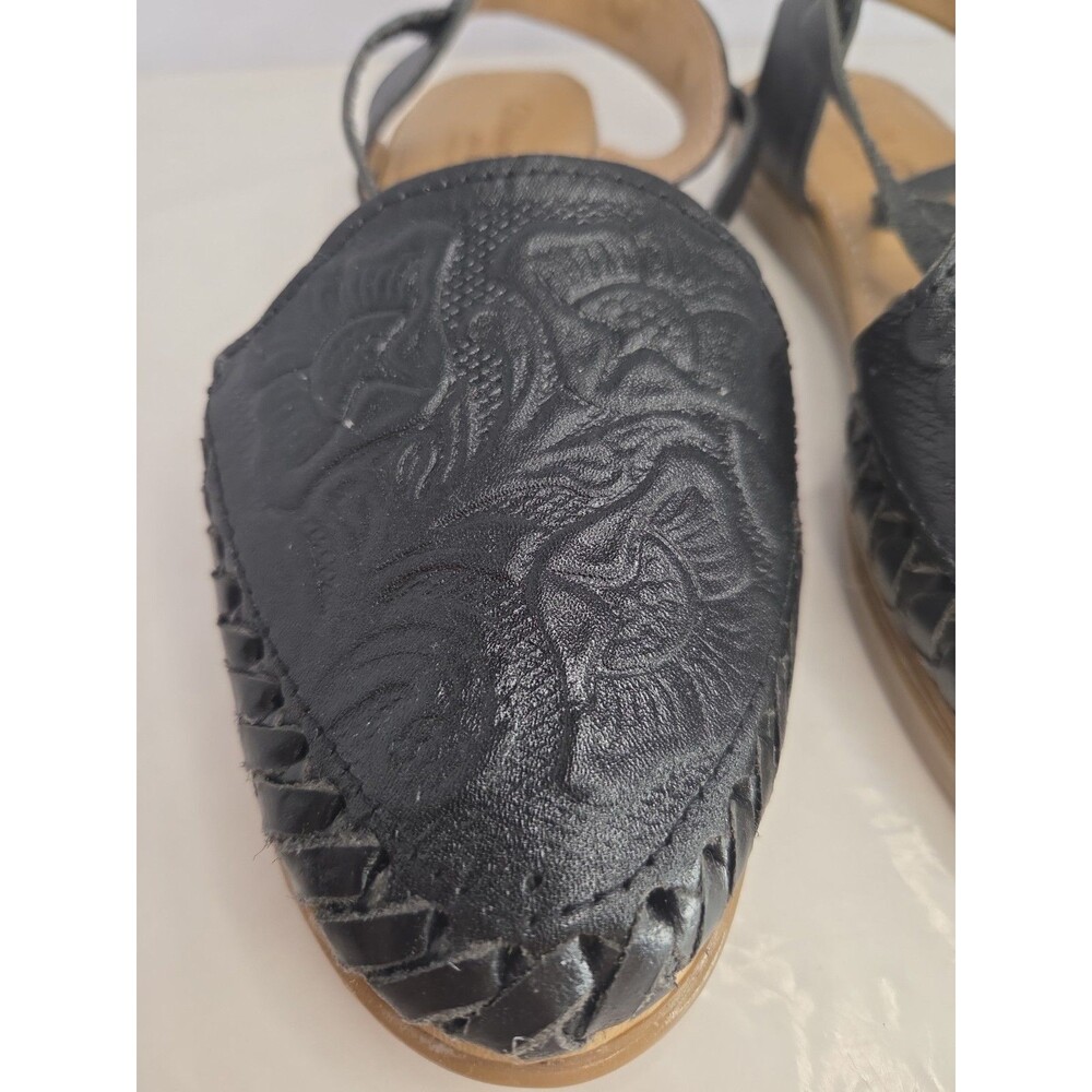 Mexican Handmade en La Piel Black Tooled Leather Sandals w/leg Straps US 7 NWOB - Picture 10 of 11